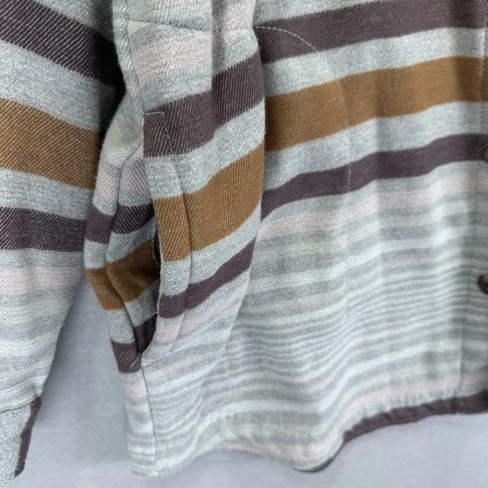 Columbia Calico Basin Women's XL Gray Brown Striped Shirt Jacket Shacket Pockets